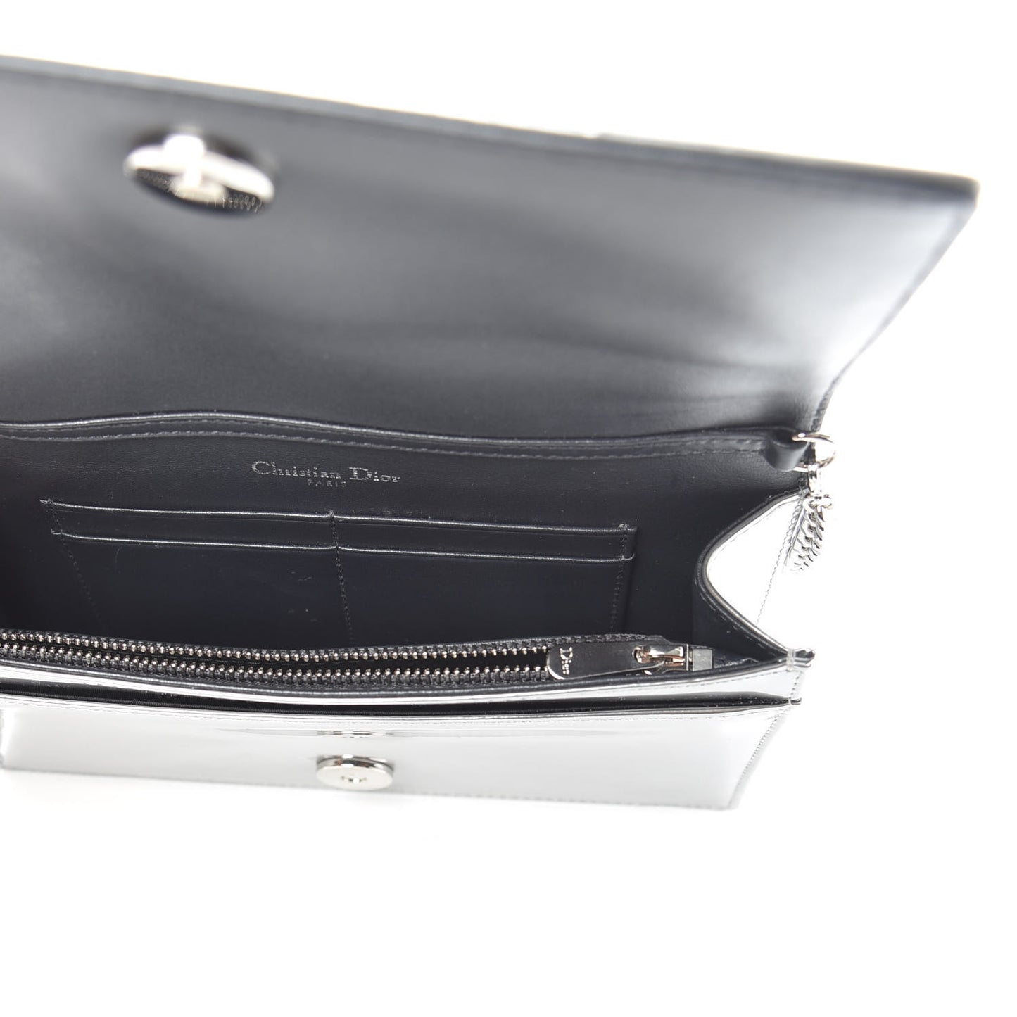 Metallic Patent Micro-Cannage Diorama Wallet on Chain Pouch Silver