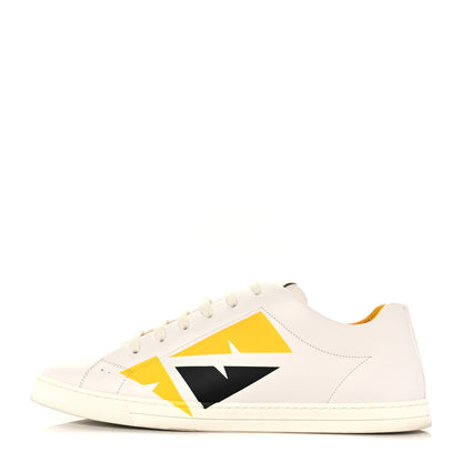 Fendi Calfskin Bugs Eye Print Mens Low Top Sneakers 9 White Yellow 1 of 9