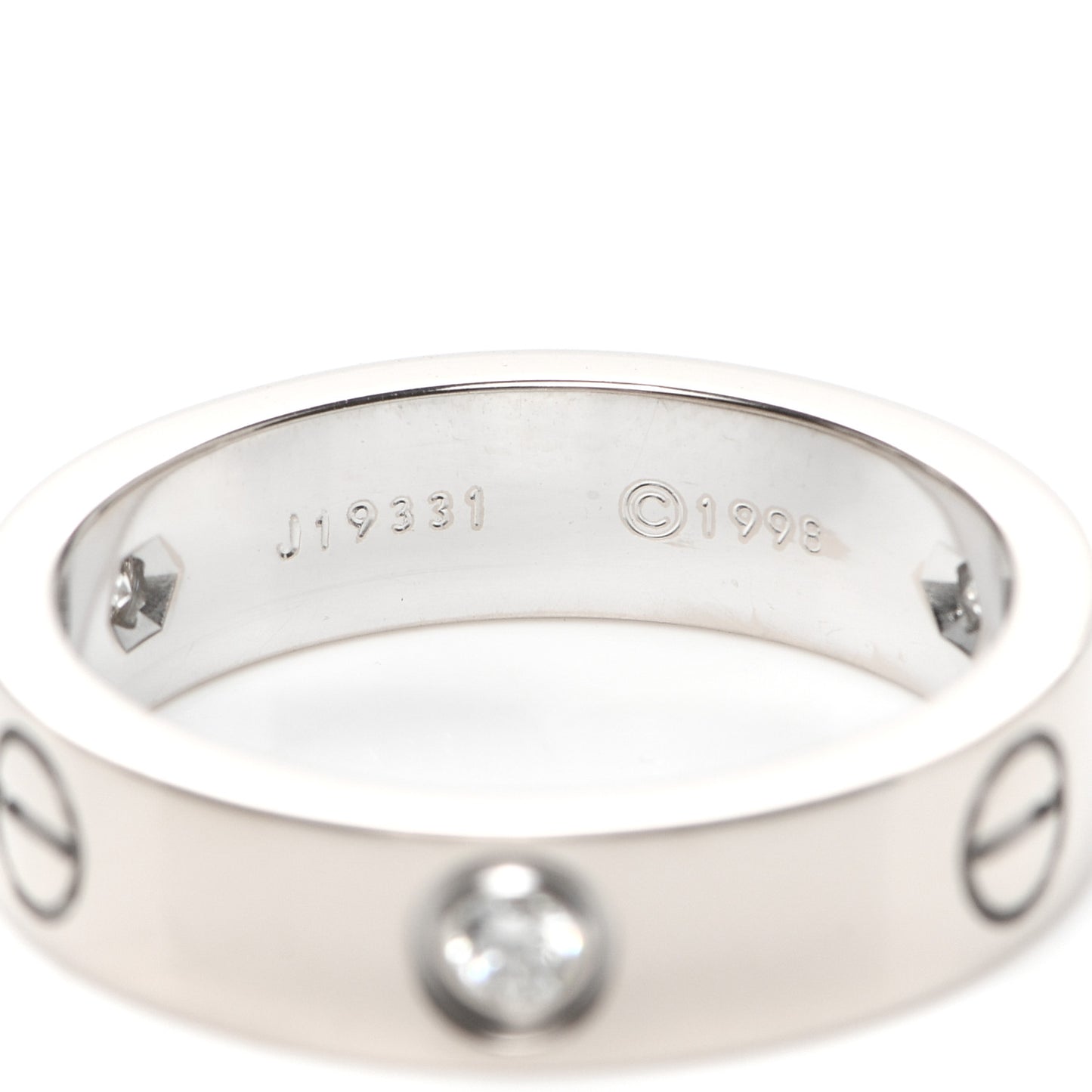 18K White Gold 3 Diamond 5.5mm LOVE Ring 60 9