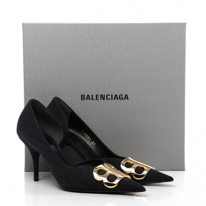 Balenciaga Denim BB D'Orsay Pointed Toe Knife 80mm Pump 37 Black 9 of 9