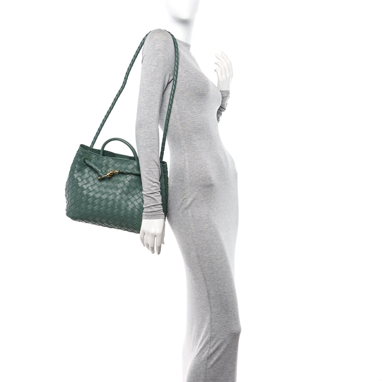 Nappa Intrecciato Medium Andiamo Shoulder Bag Aloe