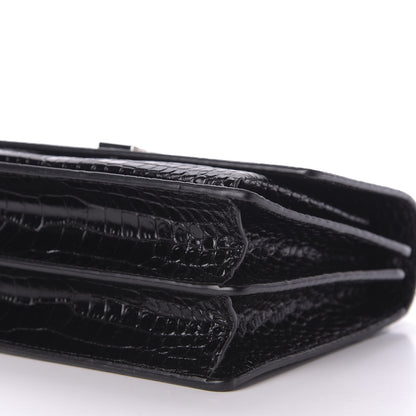 Saint Laurent Calfskin Crocodile Embossed Medium Monogram Sunset Black 7 of 8
