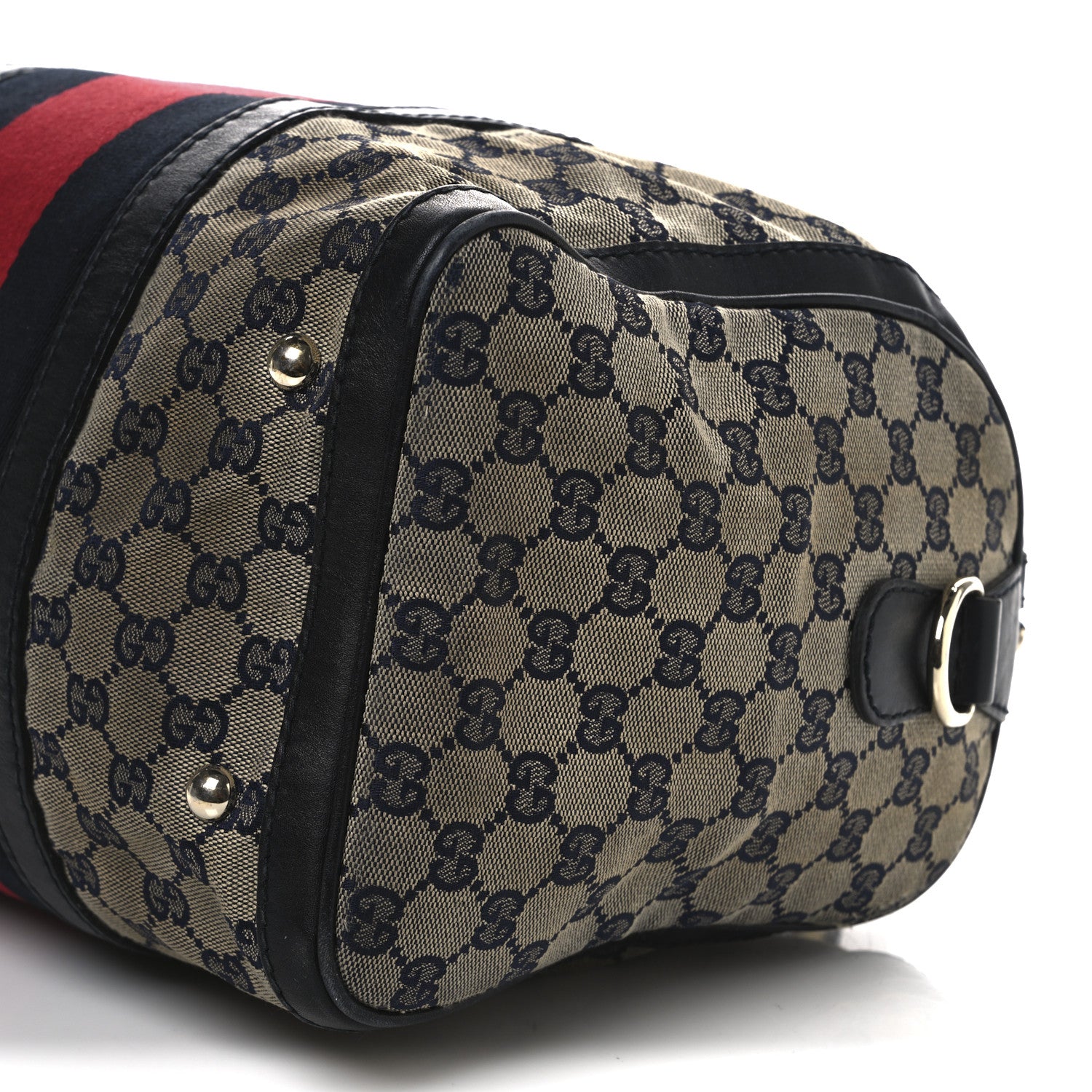 Gucci Monogram Selleria Calfskin Vintage Web Medium Boston Beige Blue 12 of 14