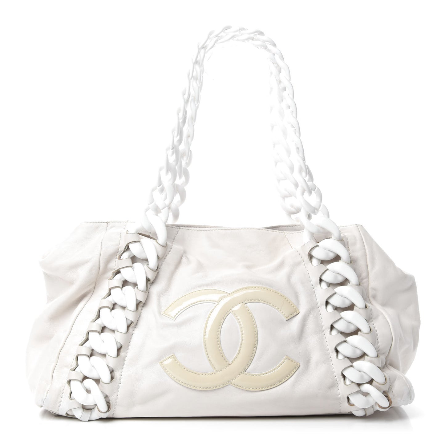 Calfskin Modern Chain Rhodoid East West Tote White