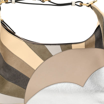 Fendi Vitello Seta Goatskin Suede Sun Cloud Inlay Medium Fendigraphy Hobo Bag Multicolor White Ice 8 of 11
