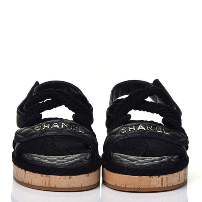Chanel Cord Lambskin Quilted Logo Sandals 39 Black 2 of 9