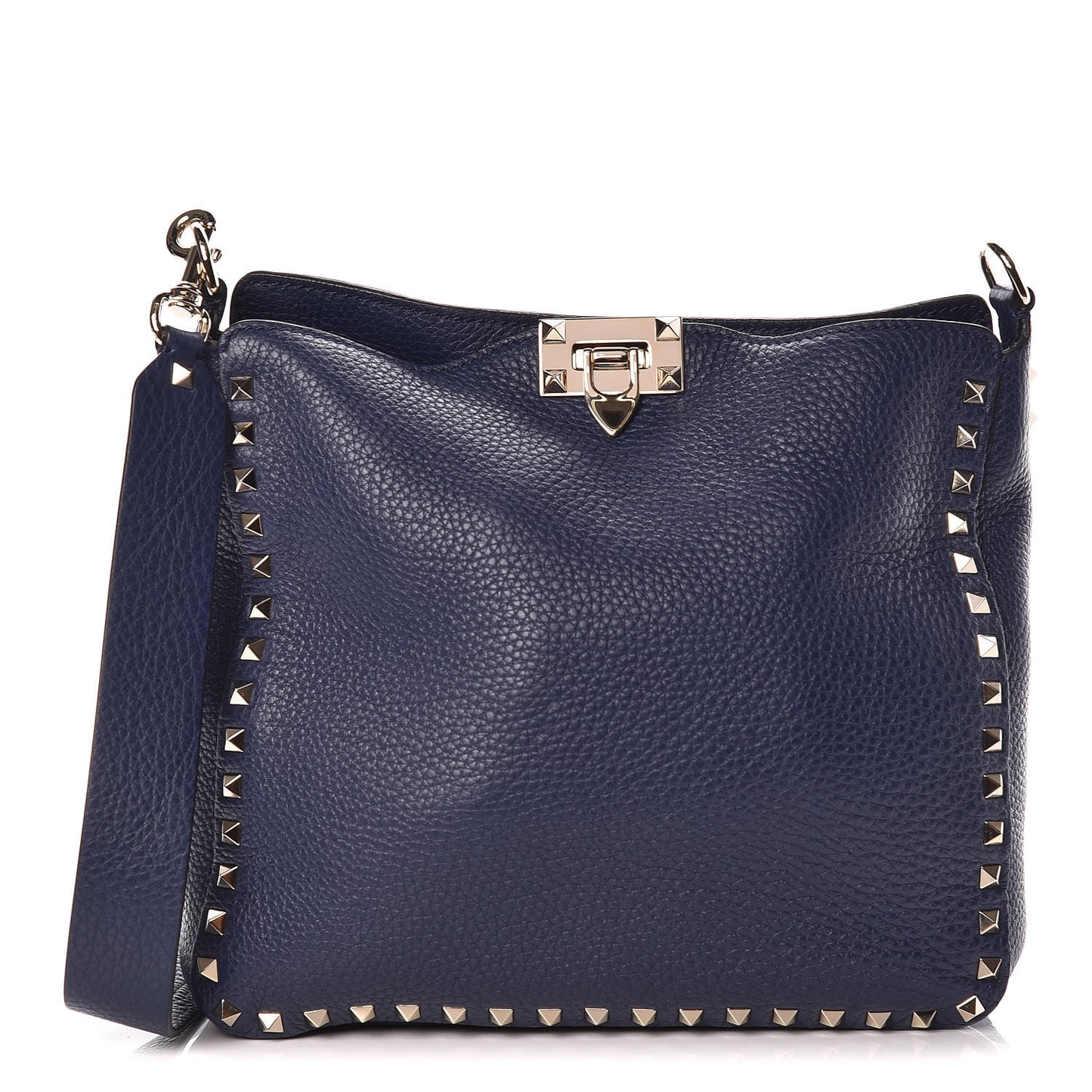 Calfskin Small Rockstud Flip-Lock Messenger Bag Blue