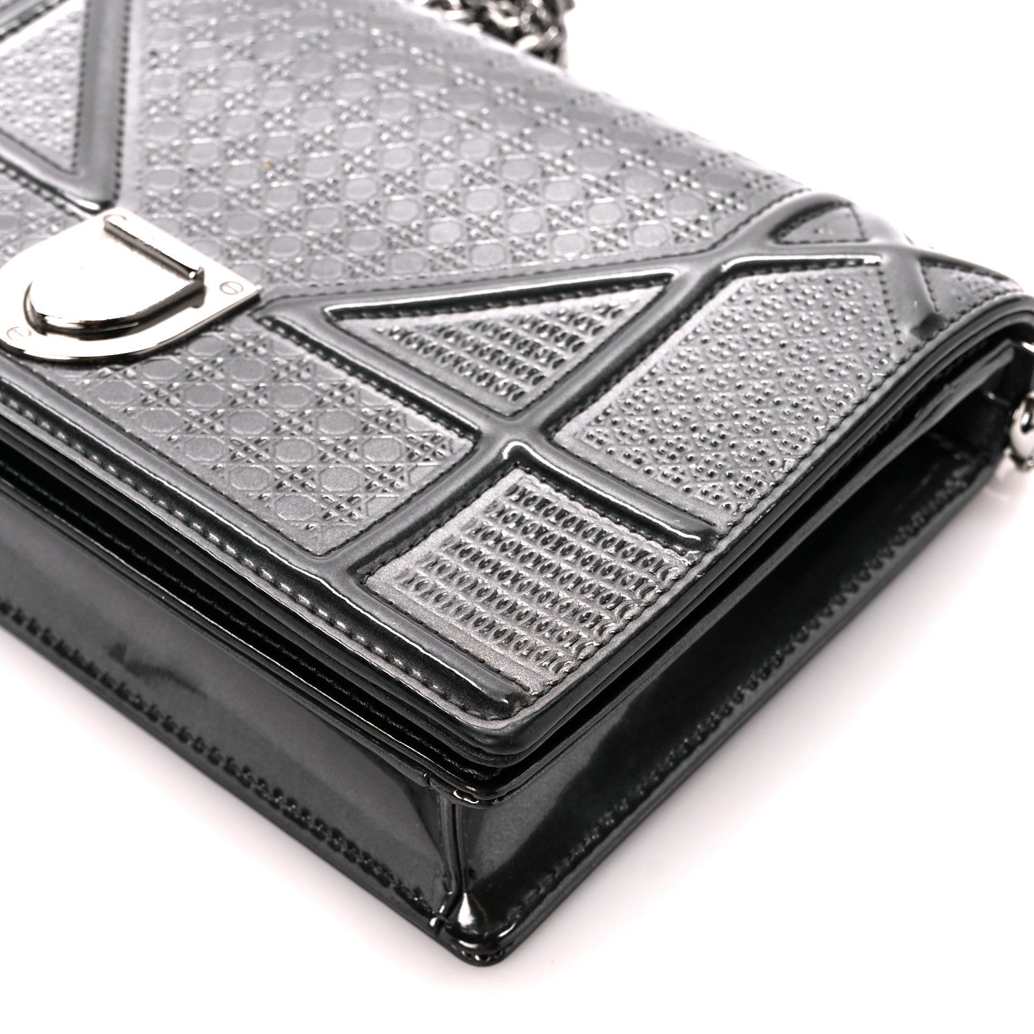 Christian Dior Metallic Patent Micro-Cannage Diorama Wallet on Chain Pouch Onyx Black 9 of 9