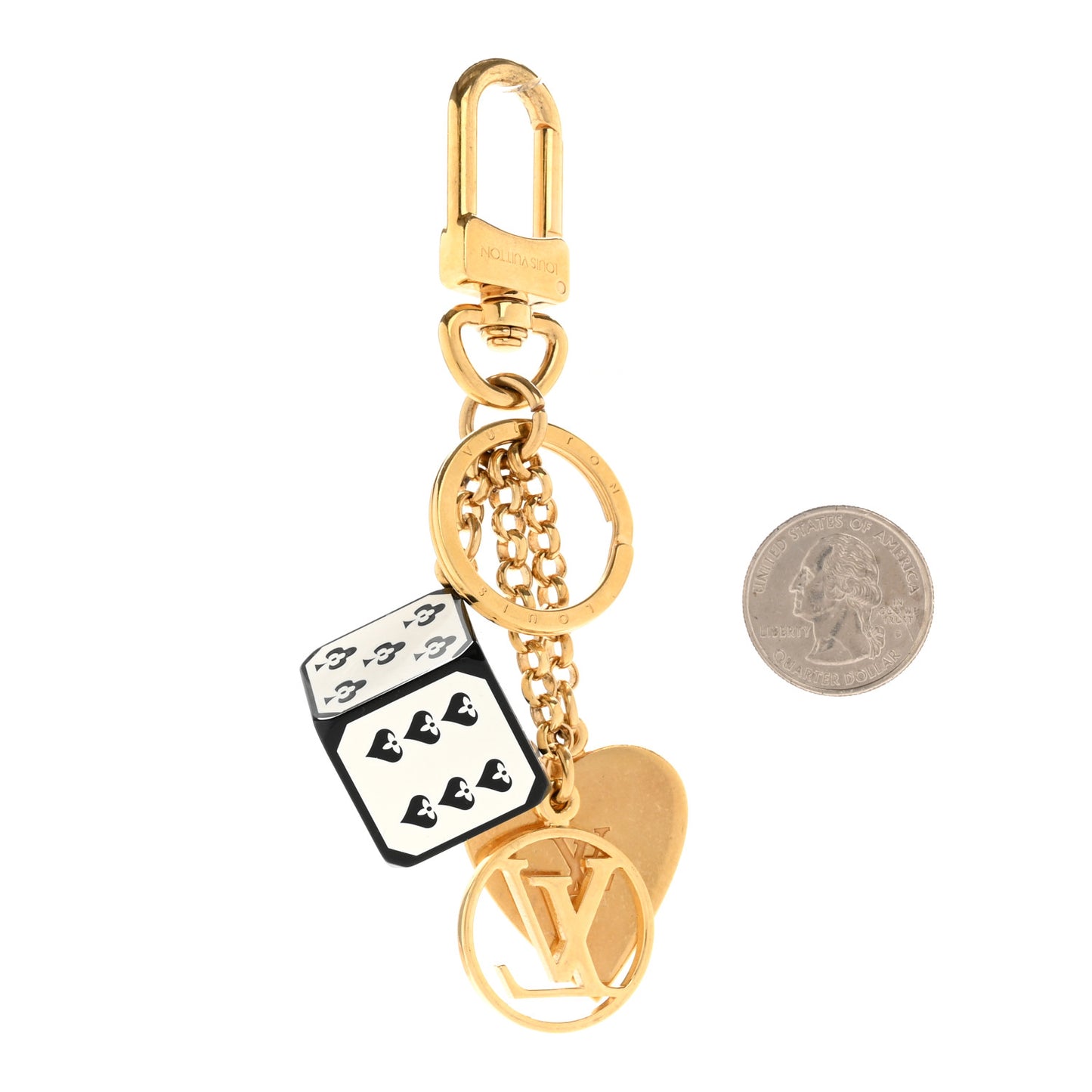 Metal Resin Game On Dice and Heart Charm Key Holder Gold