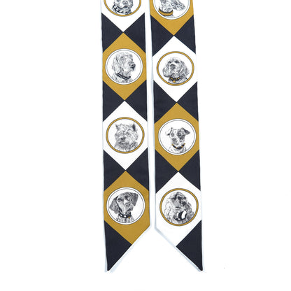Hermes Silk Colliers Et Chiens Twilly Black Gold White 5 of 5