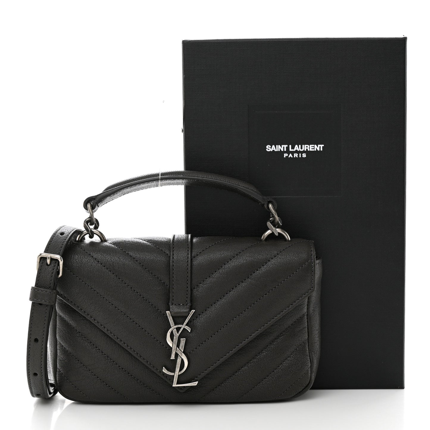 Sheepskin Matelasse Chevron Monogram College Chain Wallet Coal