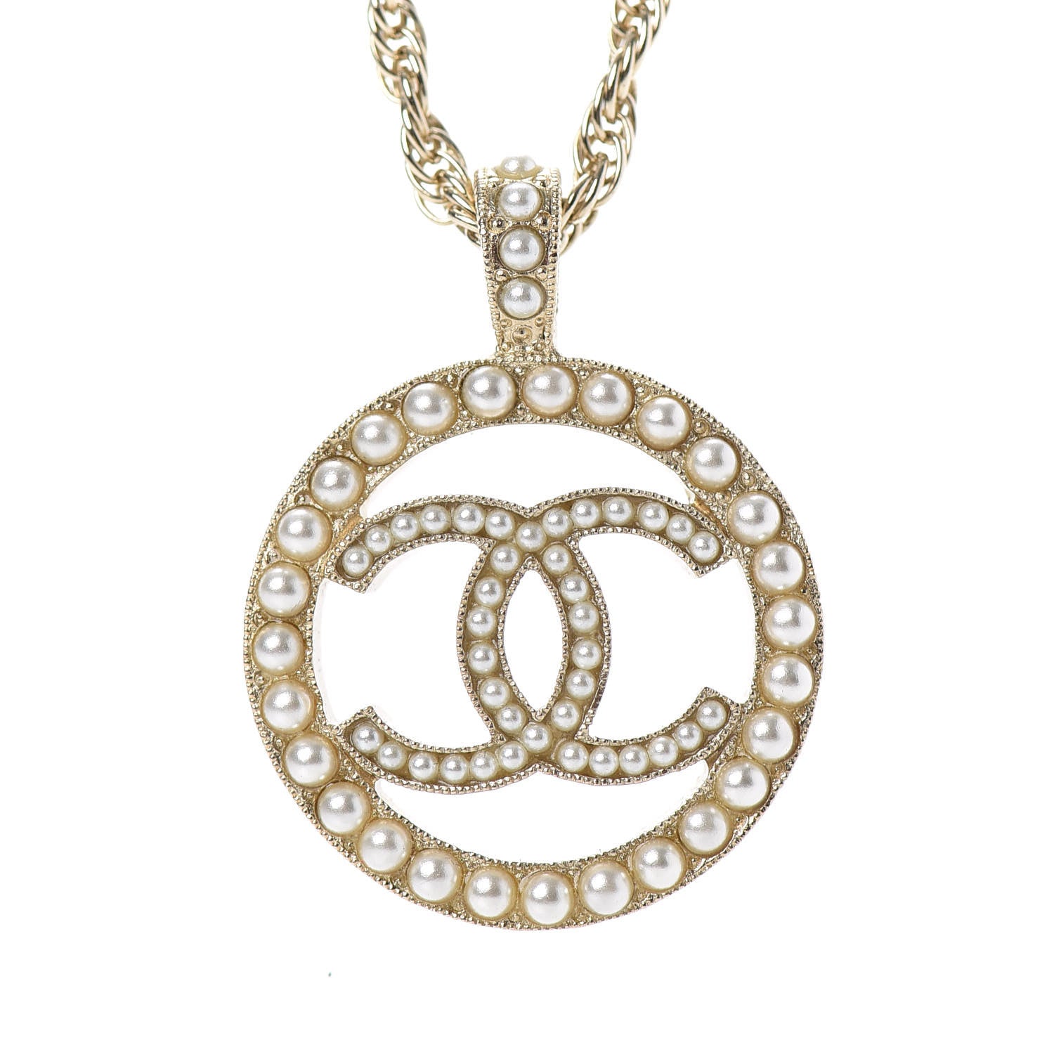Chanel Pearl CC Round Pendant Necklace Gold 4 of 6