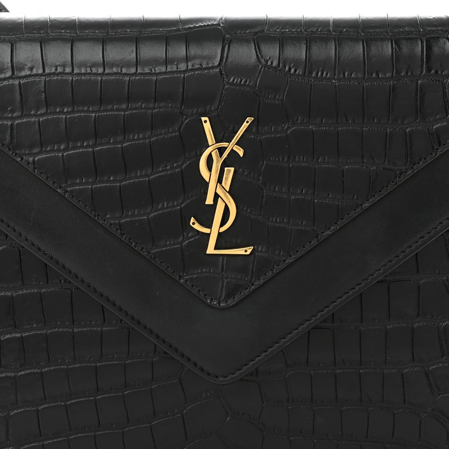 Saint Laurent Calfskin Crocodile Embossed Gaby Satchel Black 8 of 13