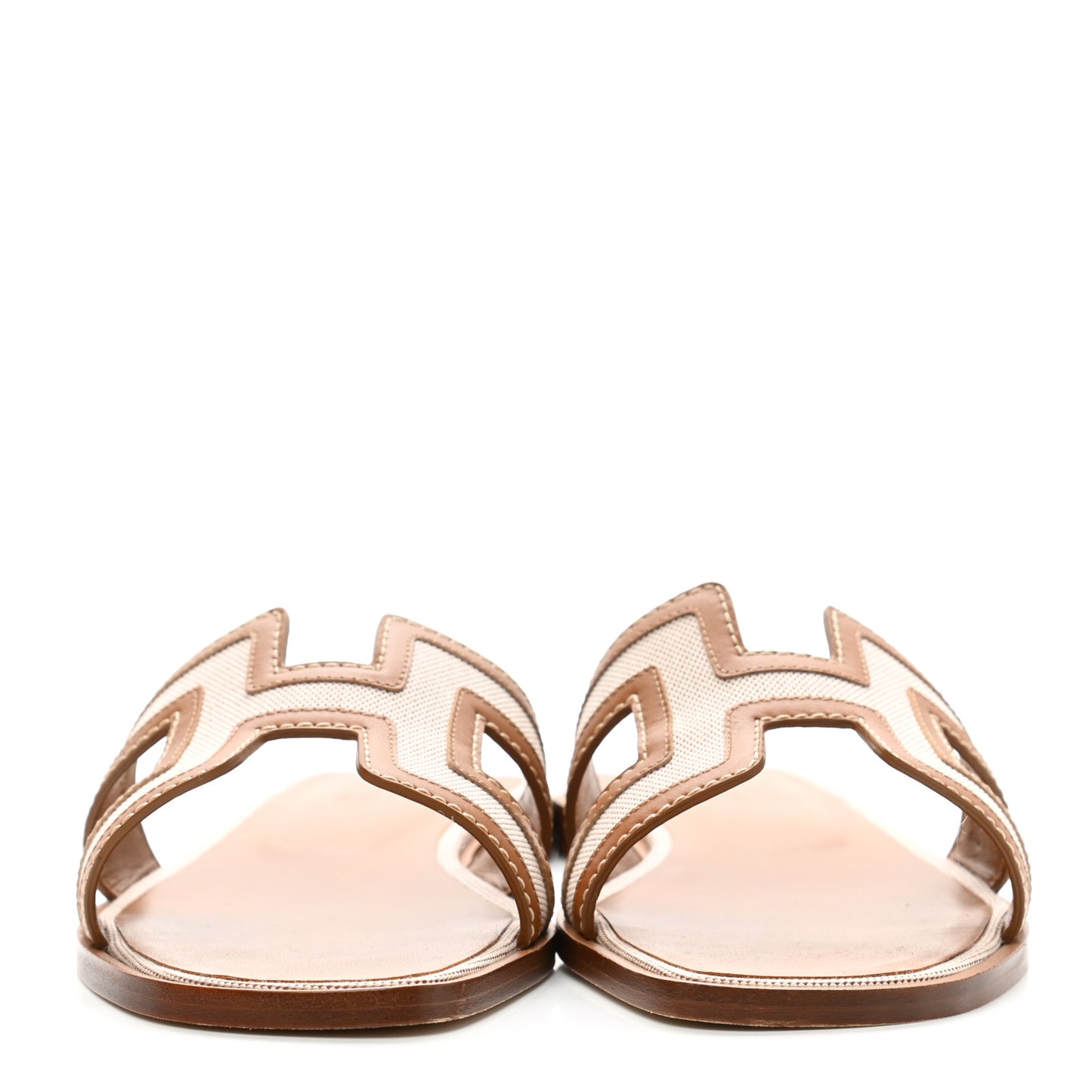 Calfskin Canvas Oran Sandals 37 Noisette Beige Dore
