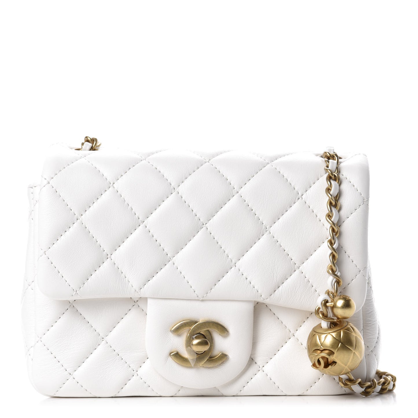 Lambskin Quilted Mini Pearl Crush Flap White