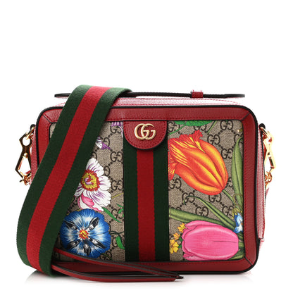Gucci GG Supreme Monogram Flora Web Small Ophidia Top Handle Shoulder Bag Hibiscus Red 1 of 12