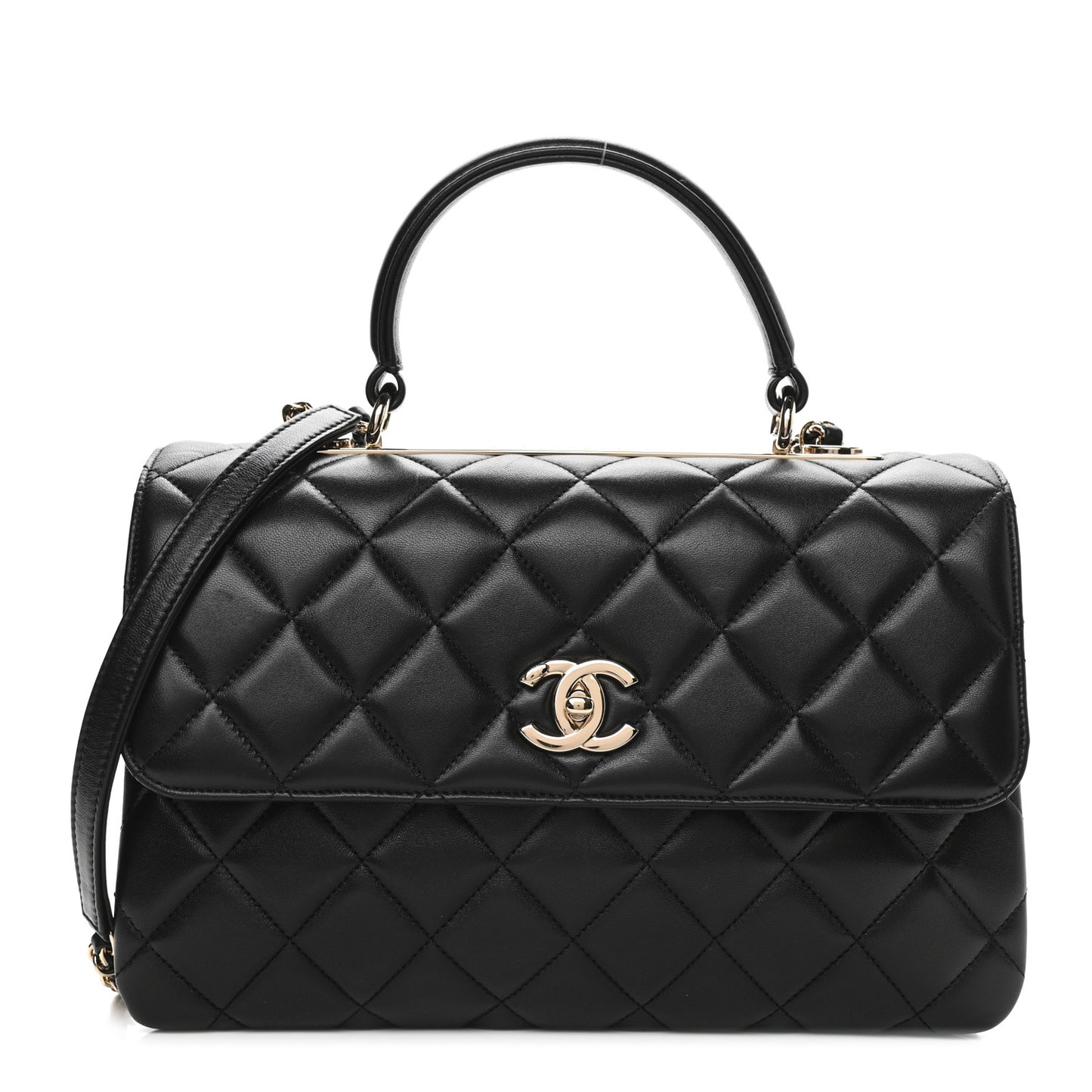 Lambskin Quilted Medium Trendy CC Flap Dual Handle Bag Black