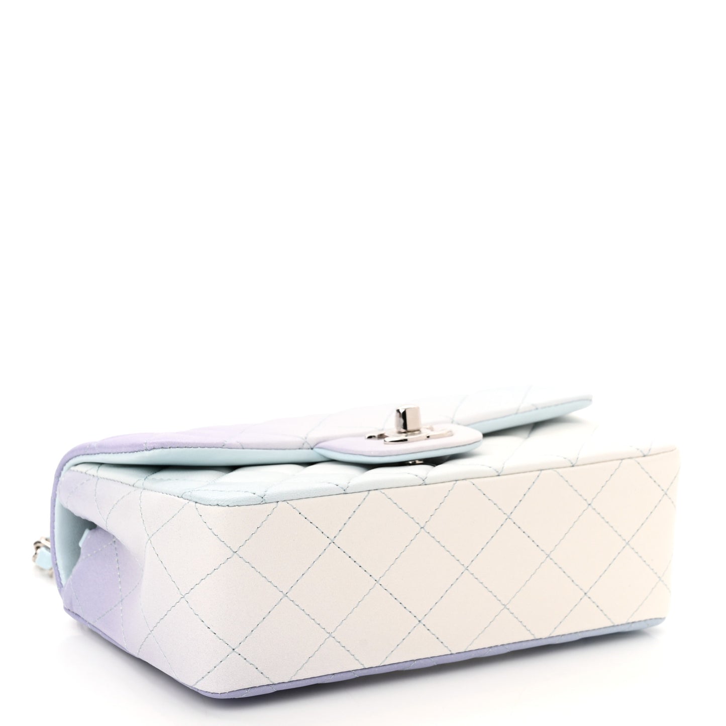 Perforated Lambskin Quilted Mini Rectangular Flap Light Blue Light Purple White