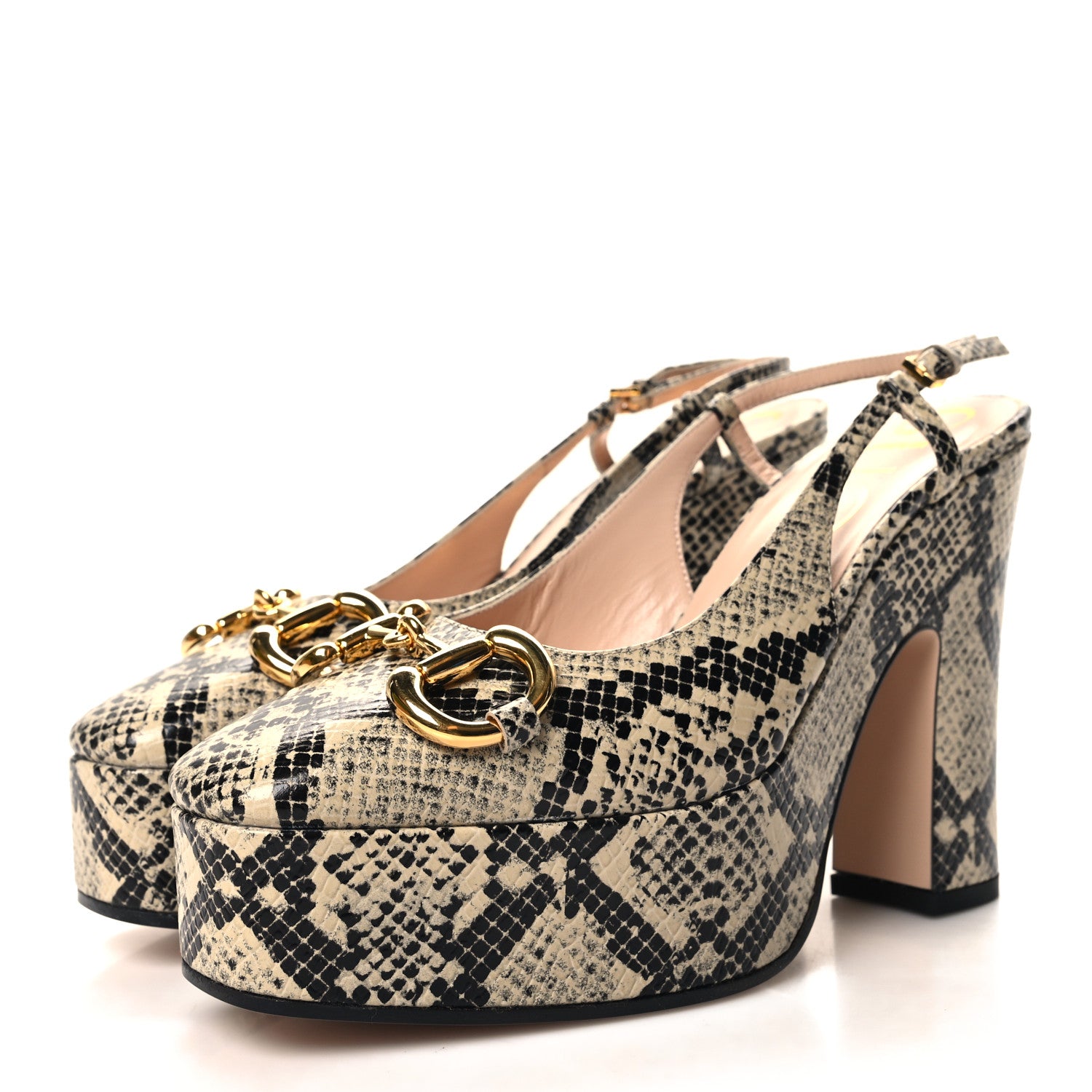 Gucci Calfskin Snakeskin Print Horsebit Platform 35/120mm Slingback Pumps 36 Beige Avana 3 of 8