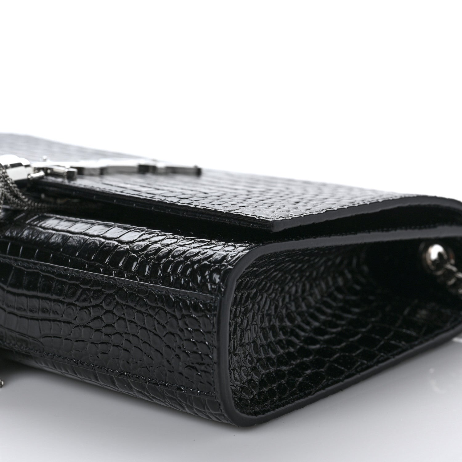 Saint Laurent Calfskin Crocodile Embossed Medium Classic Monogram Kate Tassel Satchel Black 8 of 8