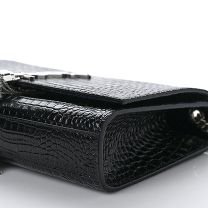 Saint Laurent Calfskin Crocodile Embossed Medium Classic Monogram Kate Tassel Satchel Black 8 of 8