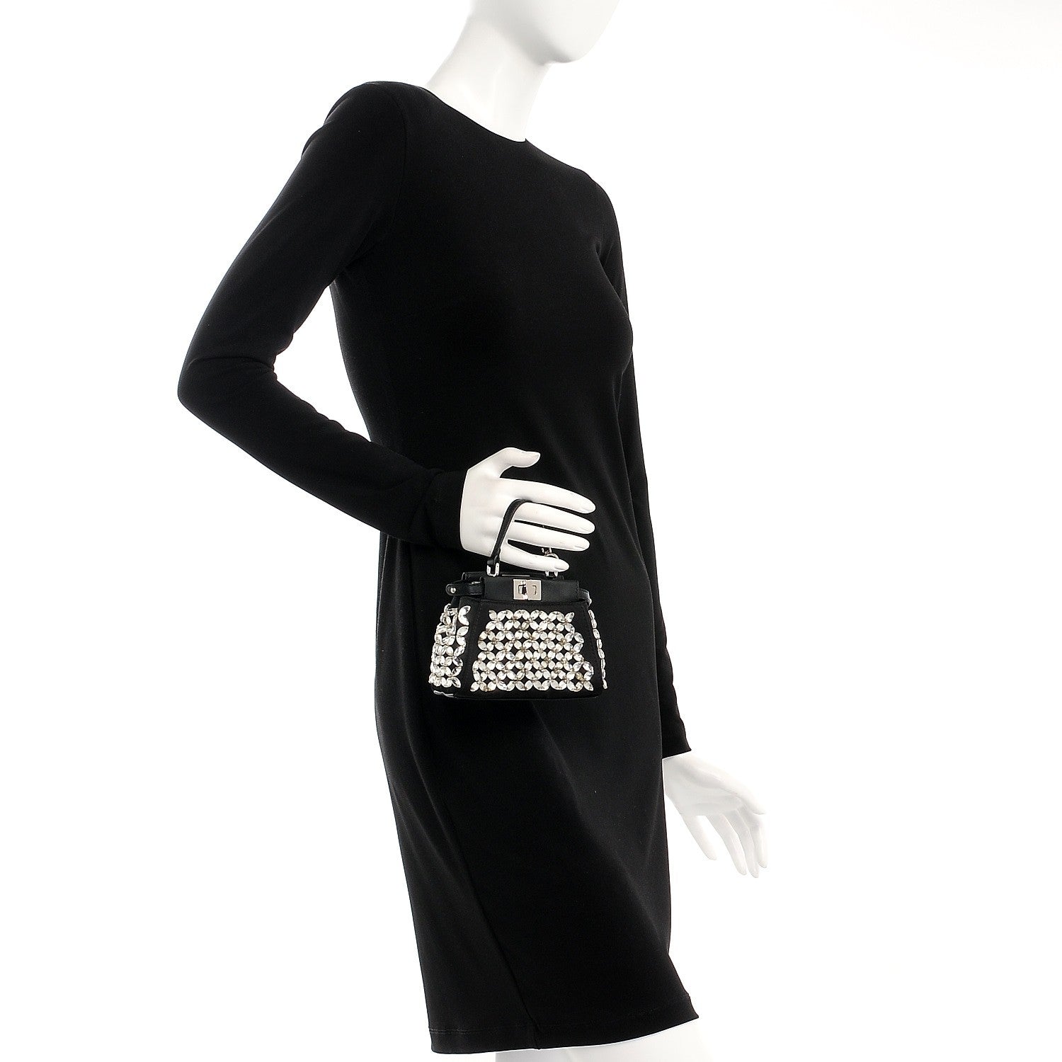 Fendi Satin Crystal Shiny Nappa Embroidered Micro Peekaboo Iconic Satchel Black Crystal 2 of 8