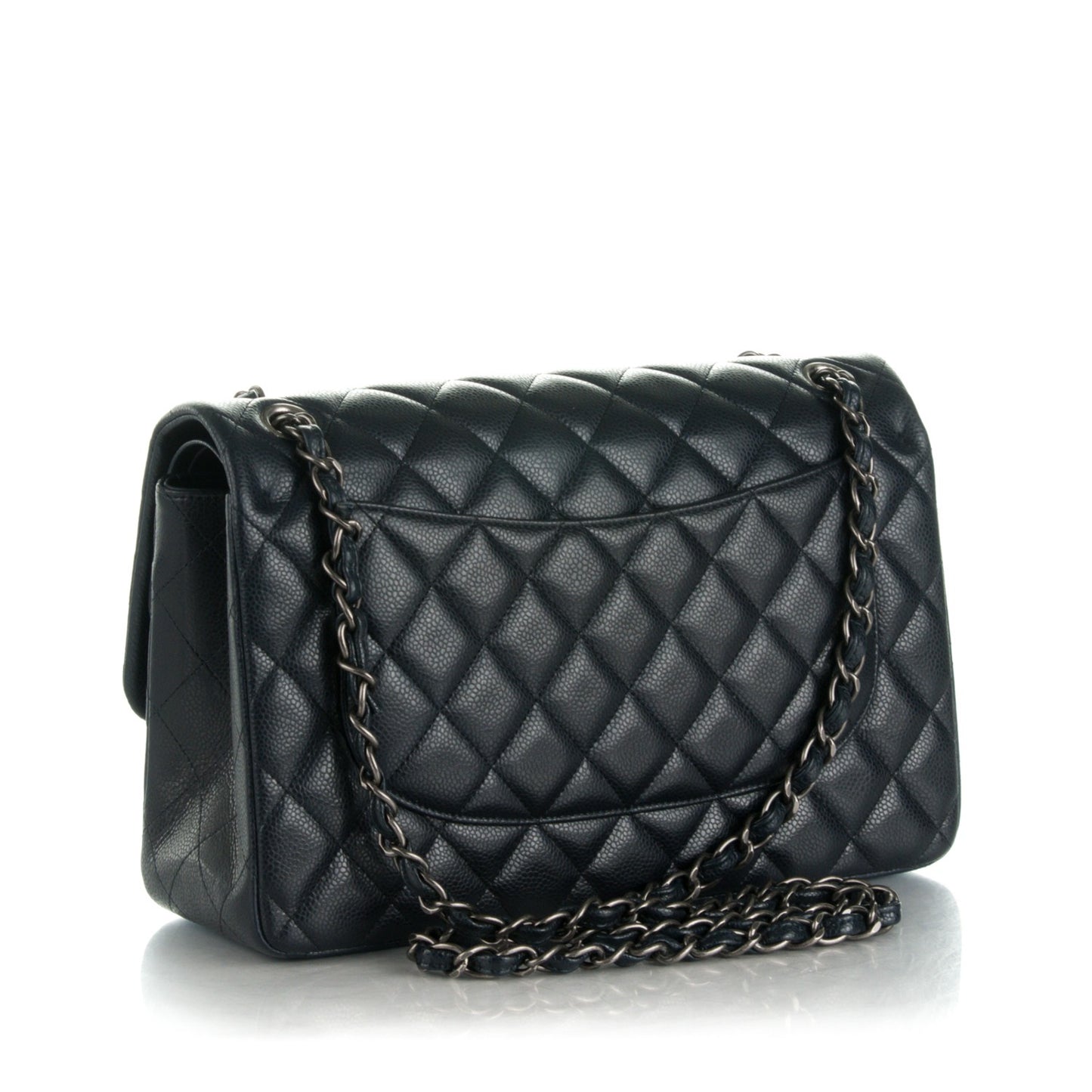 Caviar Quilted Jumbo Double Flap Navy Blue
