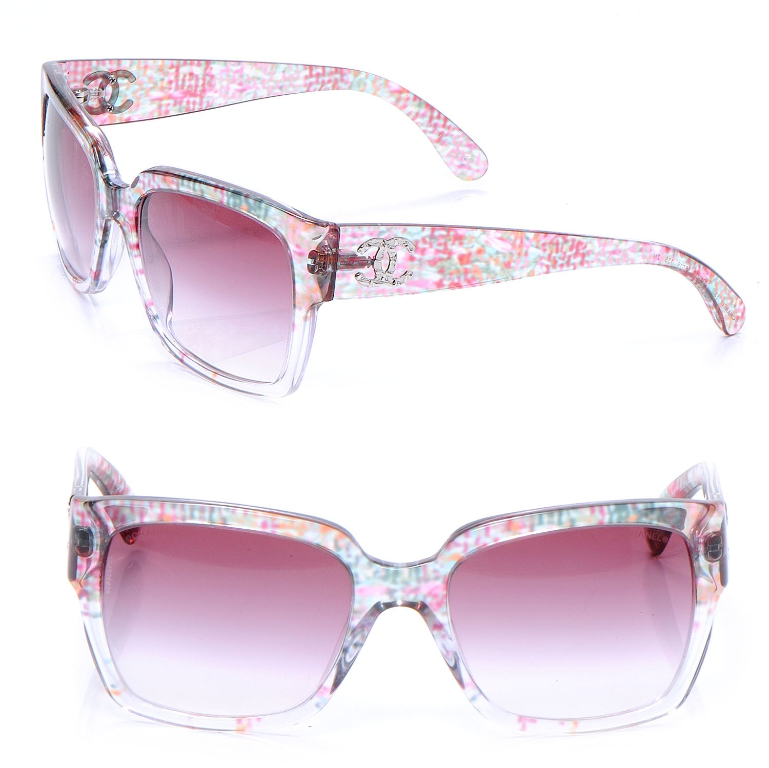 Chanel Acetate Multicolor Tweed CC Sunglasses 5220 Pink 1 of 5