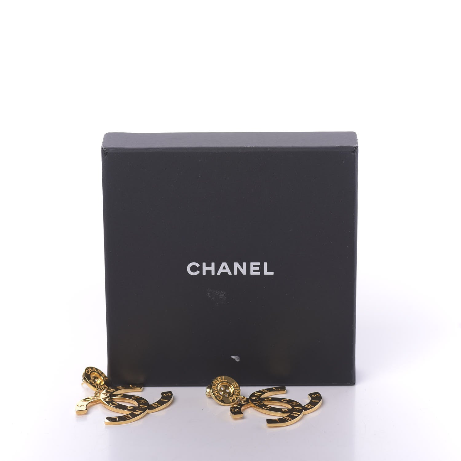 Chanel Metal Large Paris Button Earrings Gold 3 of 7