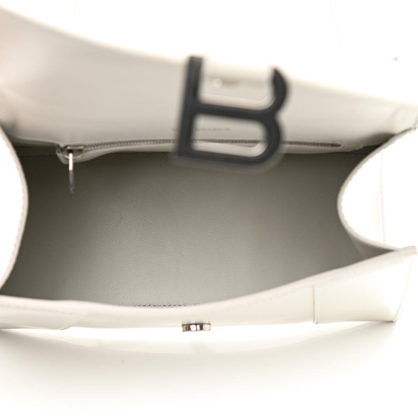 Shiny Box Calfskin Small Hourglass Top Handle Bag Chalky White