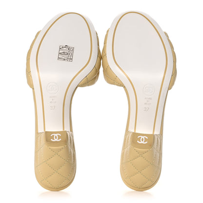 Chanel Lambskin Quilted Textured CC Mules 37 Yellow 5 of 10