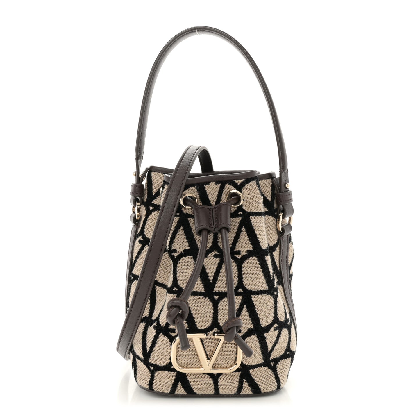 Toile Iconographe Nappa Mini Vlogo Signature Bucket Bag Naturale Black Fondant