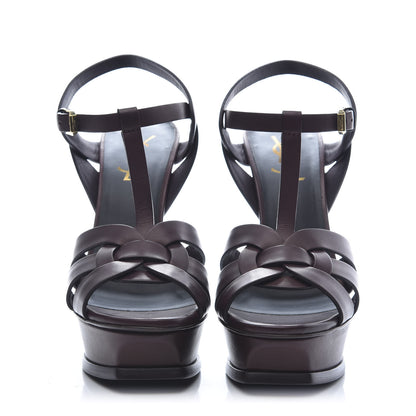 Saint Laurent Calfskin Tribute 105 Platform Sandals 37 Bordeaux 2 of 9