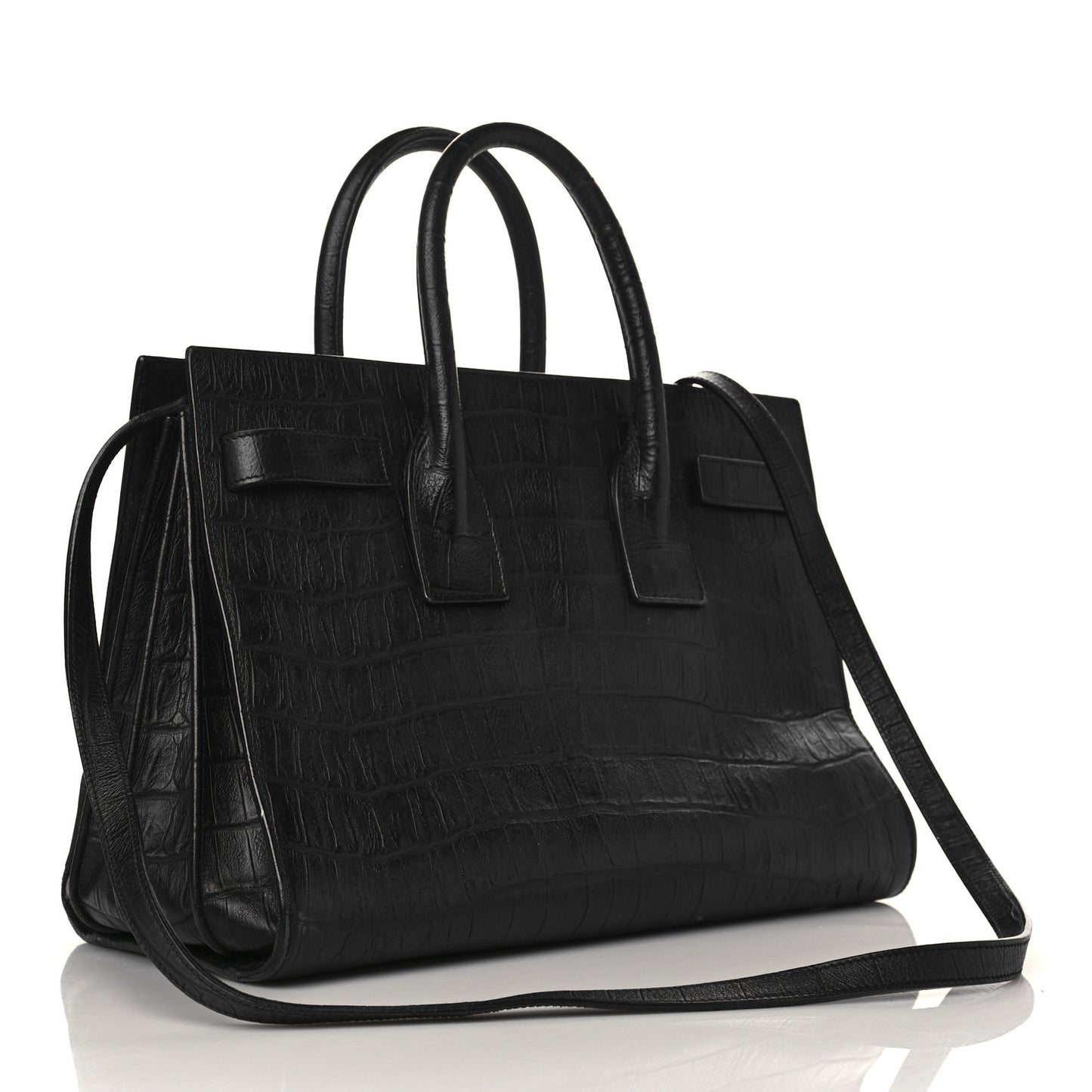 Calfskin Crocodile Embossed Small Sac de Jour Black