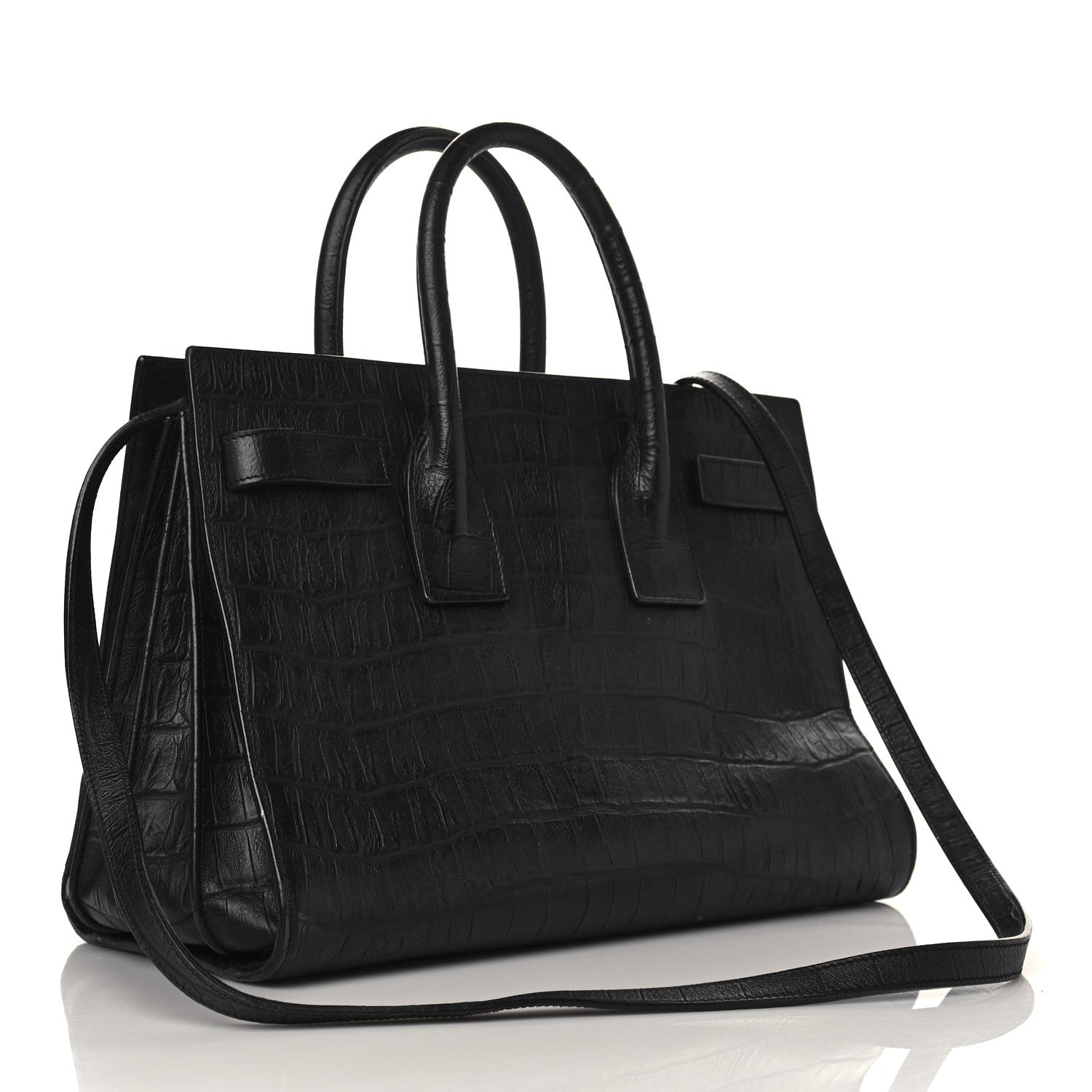 Saint Laurent Calfskin Crocodile Embossed Small Sac de Jour Black 3 of 11