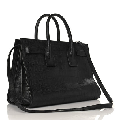 Saint Laurent Calfskin Crocodile Embossed Small Sac de Jour Black 3 of 11