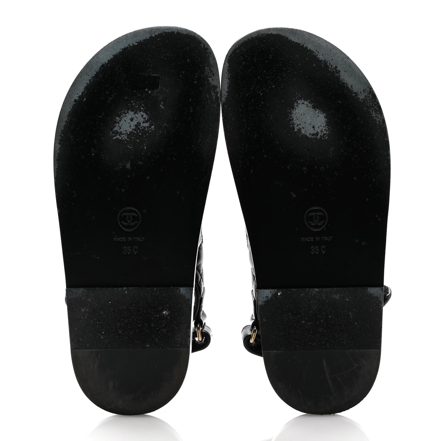 Lambskin Quilted Velcro Dad Chain CC Slide Sandals 35 Black