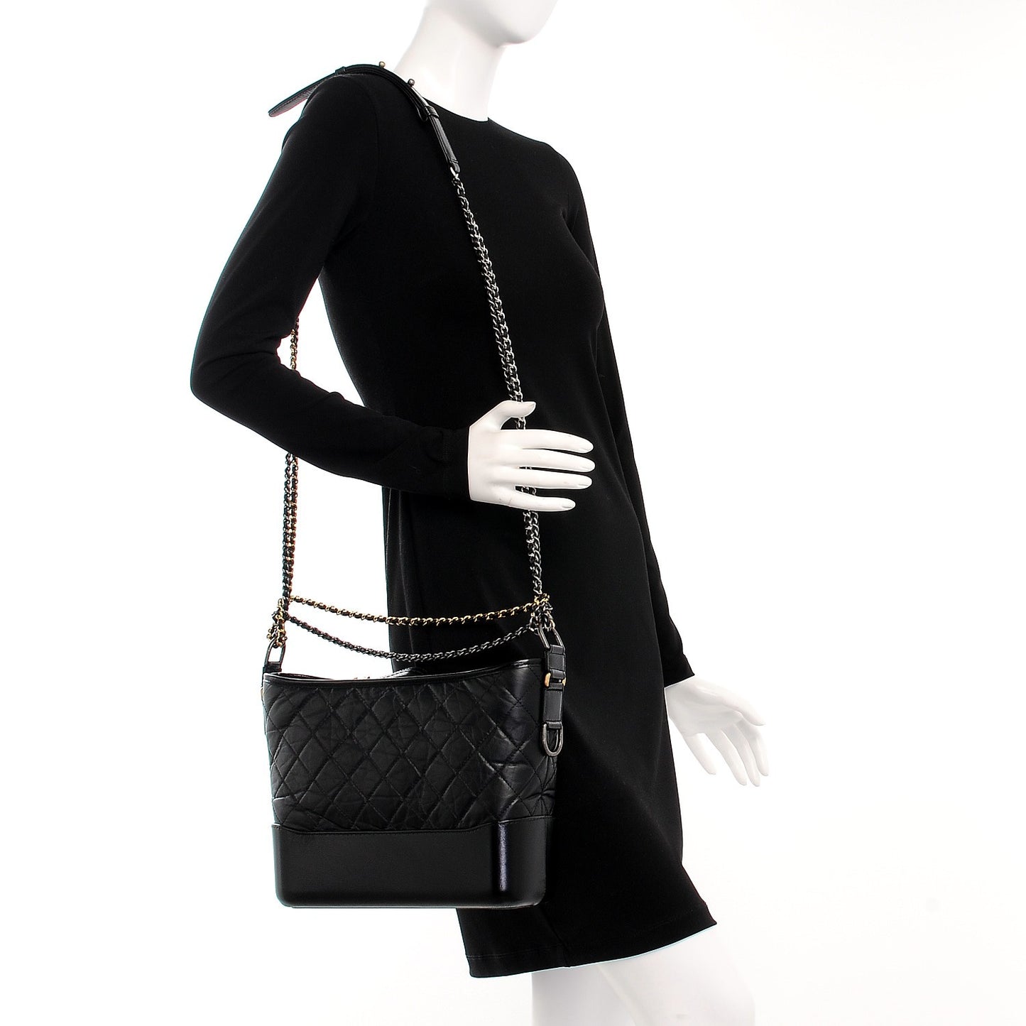 Aged Calfskin Quilted Medium Gabrielle Hobo Black