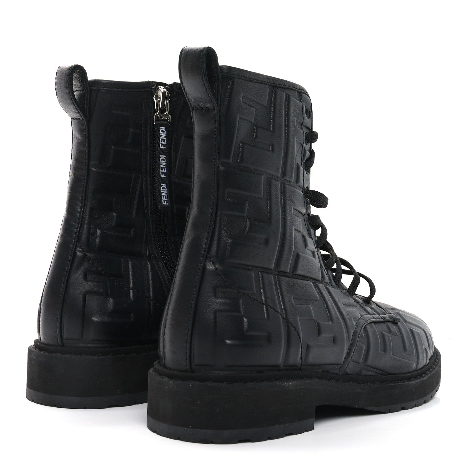 Fendi Nappa FF Embossed Womens Biker Boots 38.5 Black 4 of 7