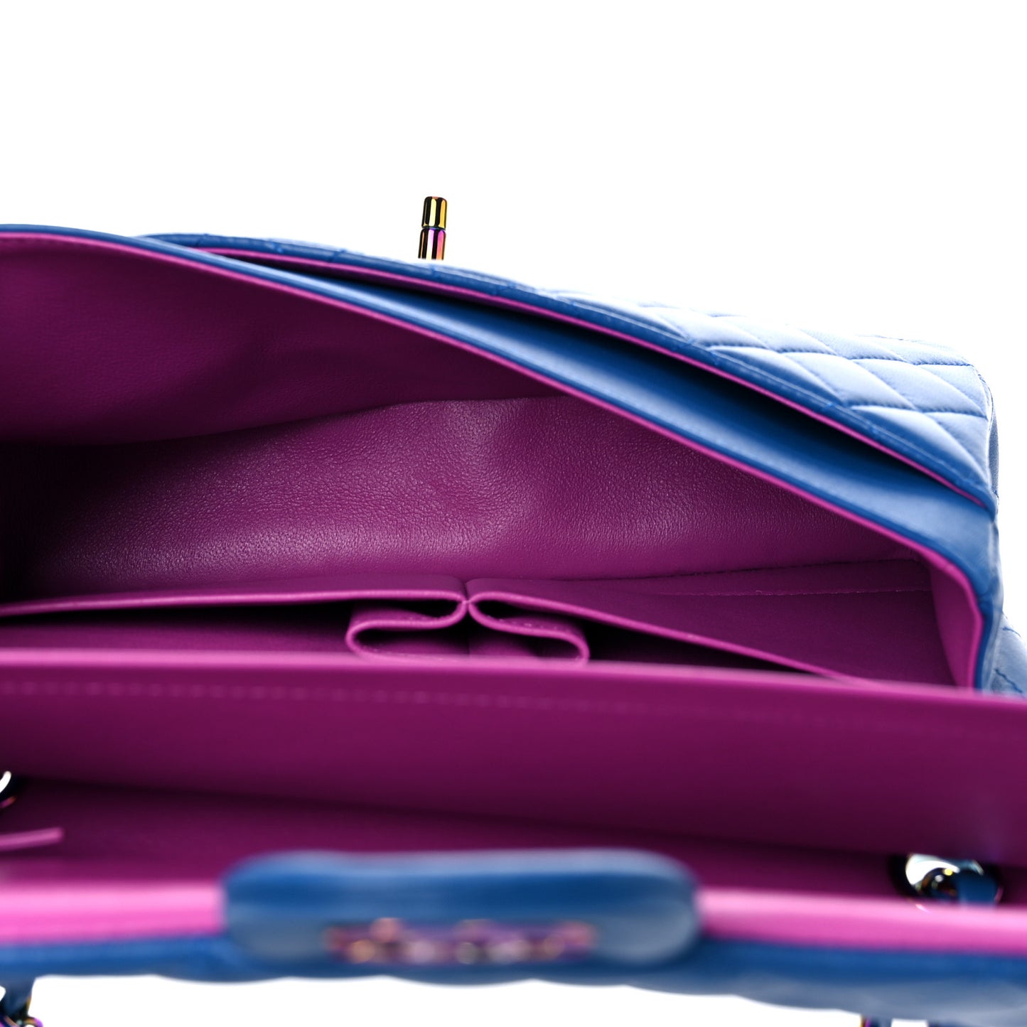 Lambskin Quilted Medium Double Flap Blue Pink