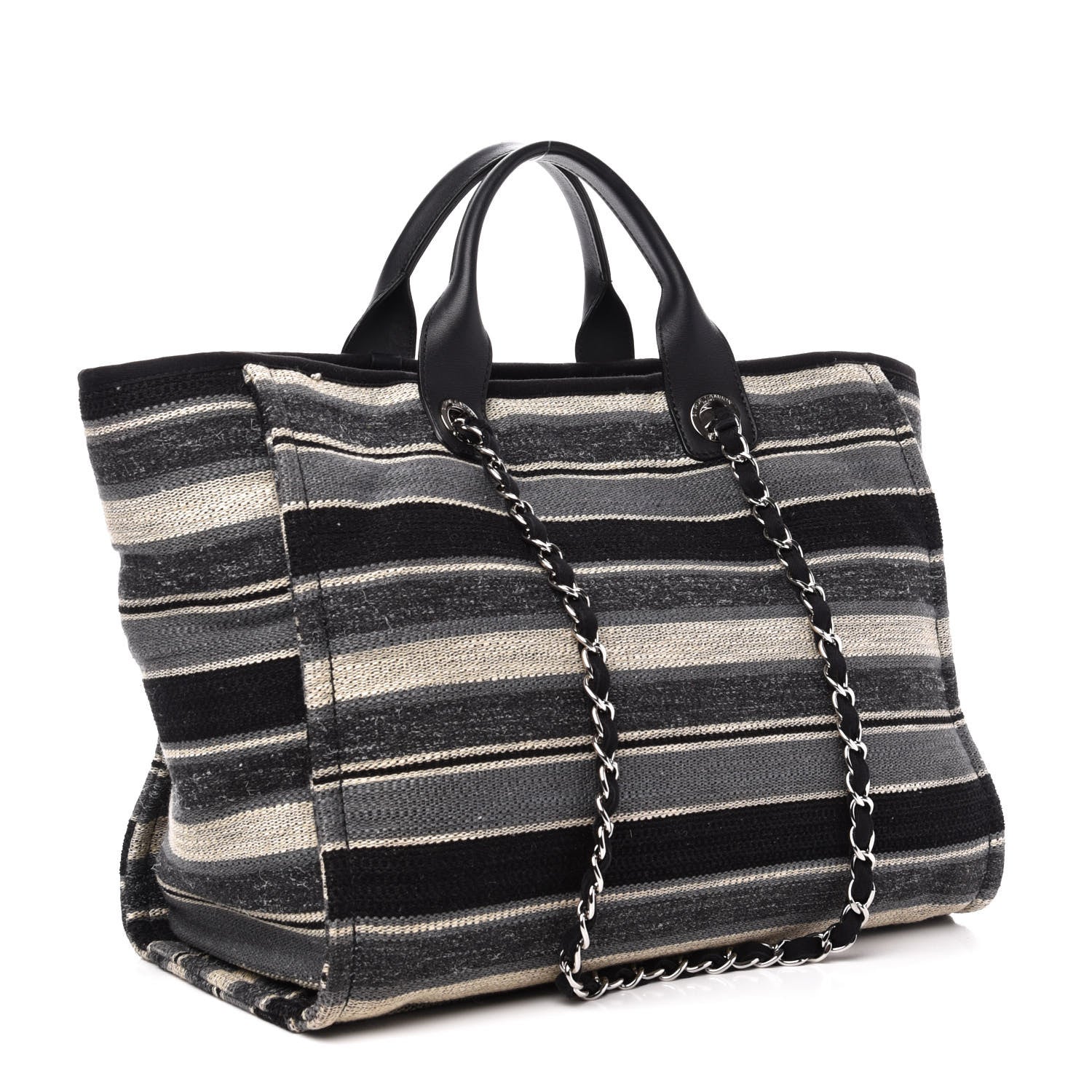 Chanel Striped Canvas Medium Deauville Tote Black 3 of 12