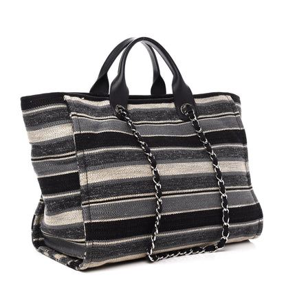 Chanel Striped Canvas Medium Deauville Tote Black 3 of 12