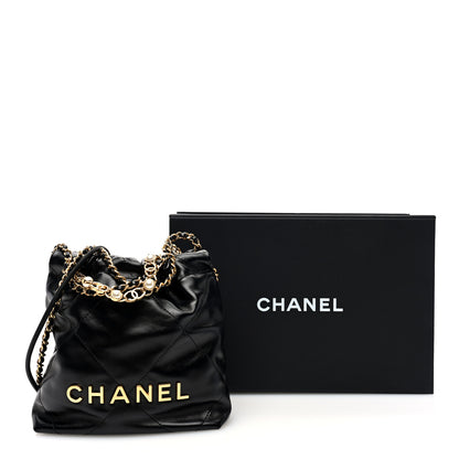 Chanel Shiny Calfskin Quilted Pearl CC Chain Mini Chanel 22 Black 11 of 11