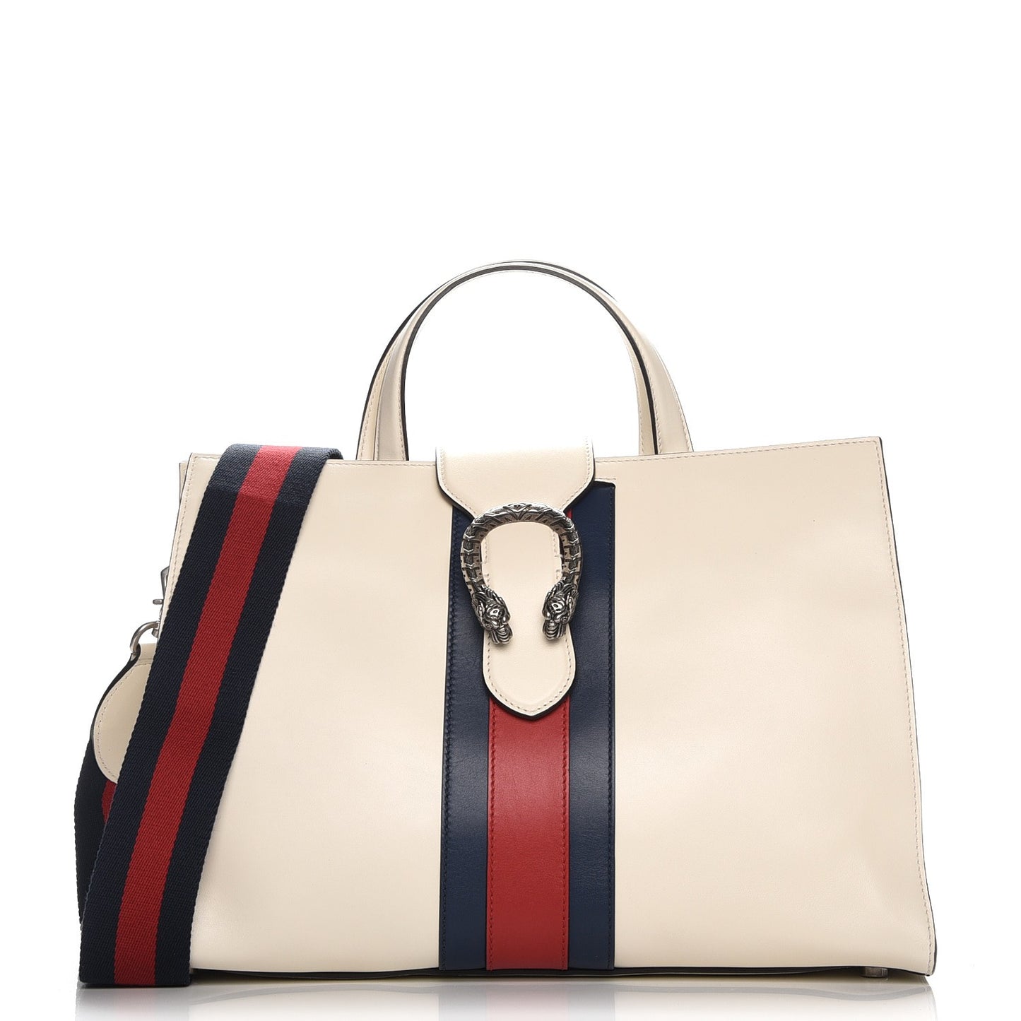 Calfskin Web Stripe Large Dionysus Tote Bag White