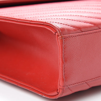 Saint Laurent Grain De Poudre Matelasse Chevron Large Monogram Satchel Lipstick Red 6 of 15