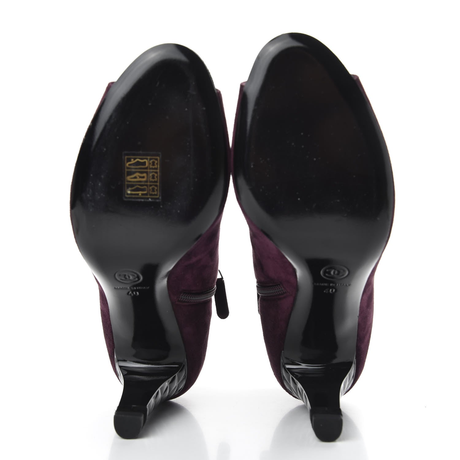 Chanel Suede Calfskin Patent Quilted CC Peep Toe Short Boots 40 Purple 5 of 9