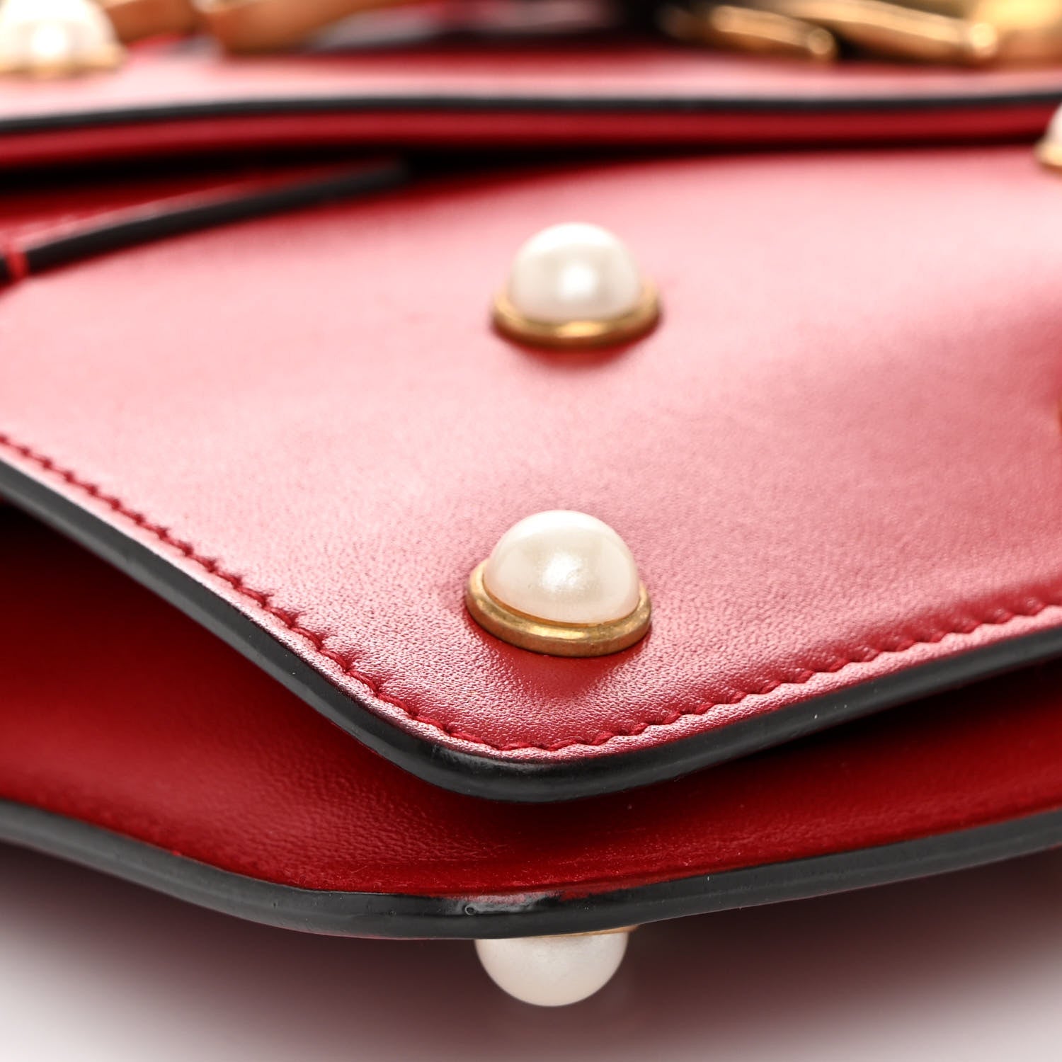 Gucci Nappa Pearl Studded Mini Queen Margaret Broadway Shoulder Bag Hibiscus Red 9 of 11