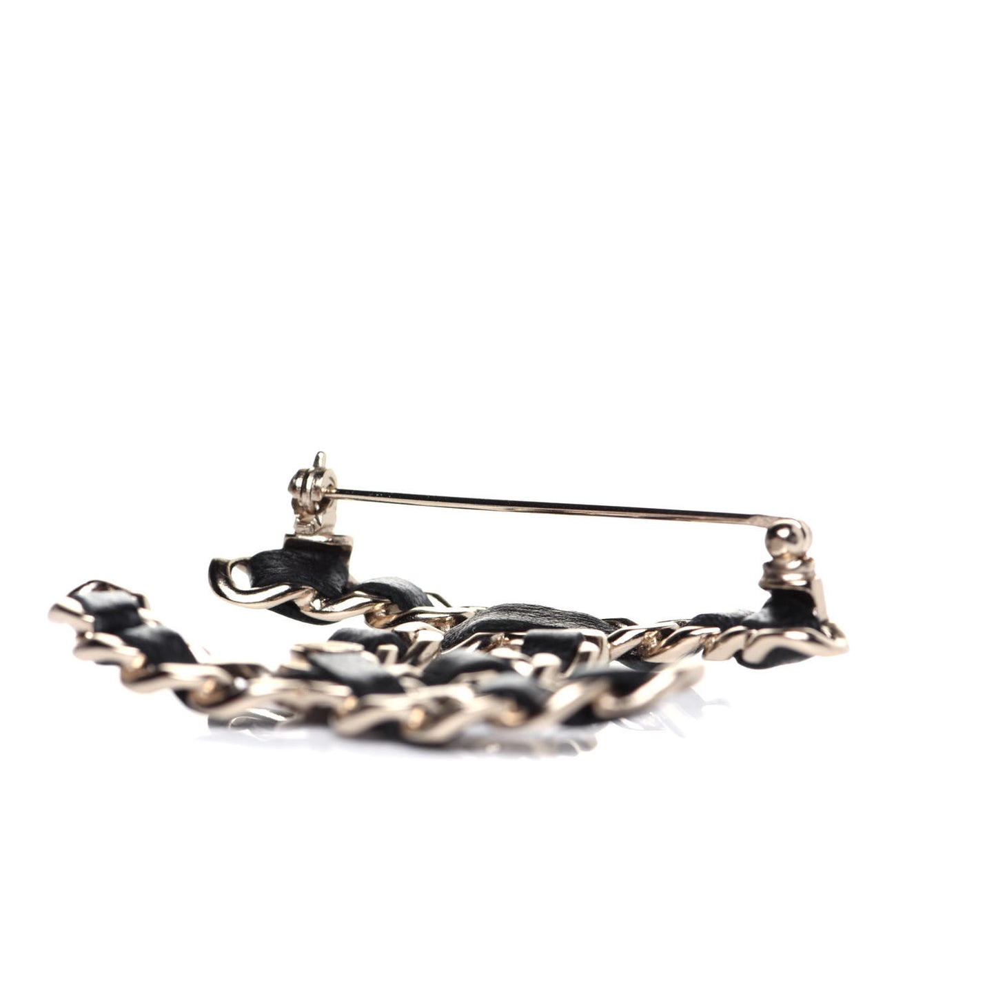 Lambskin Chain CC Brooch Black Gold