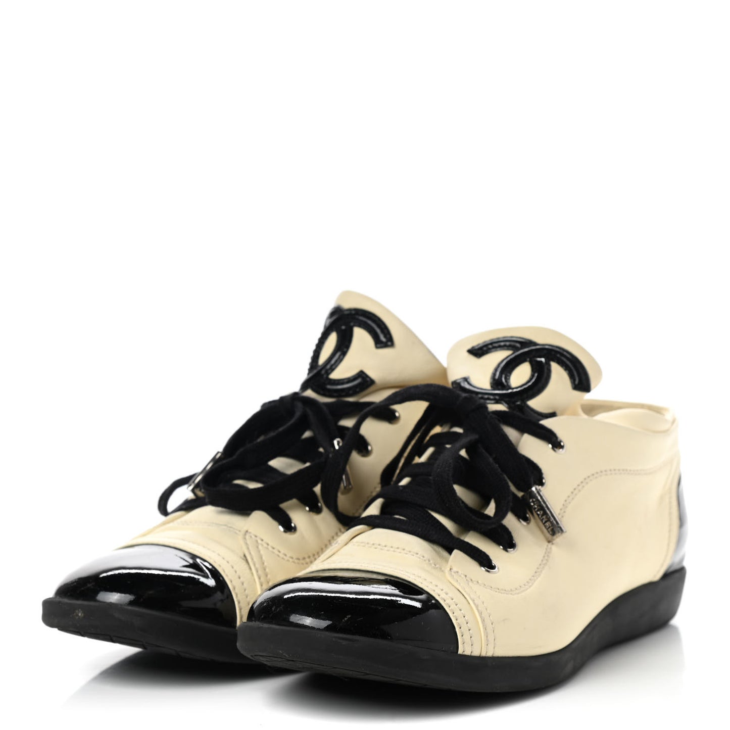 Lambskin Patent Cap Toe CC Sneakers 39 White Black