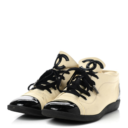 Chanel Lambskin Patent Cap Toe CC Sneakers 39 White Black 3 of 15